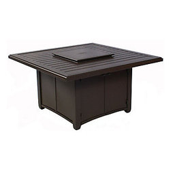 Tropitone Lakeside 48" Square Slat Fire Pit with Cover - Fire Pits