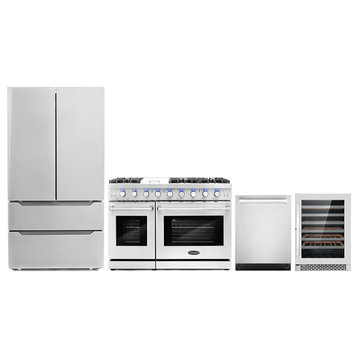 4-Piece, 48" Gas Range, Dishwasher, Refrigerator and 48 Bottle Wine Cooler