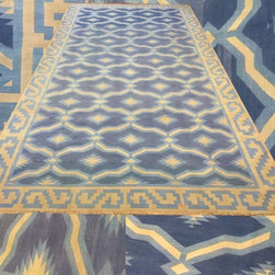 Arts & crafts carpet with splash of blue & gold colours - Floor Rugs
