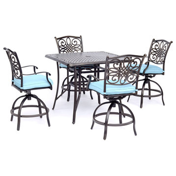 Traditions 5-Piece High-Dining Set, Blue With 42" Square Cast-top Table