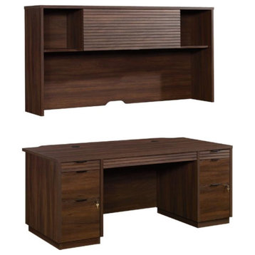 Home Square 2-Piece Set with Executive Desk & Hutch in Spiced Mahogany