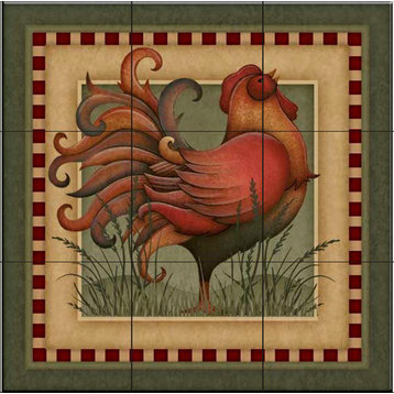 Tile Mural, Folk Rooster by Angela Anderson