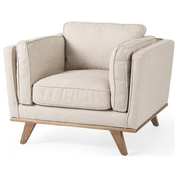 Brooks 41.7L x 34.8W x 33.5H Cream Fabric Chair W/ Medium Brown Wooden Legs, Cre