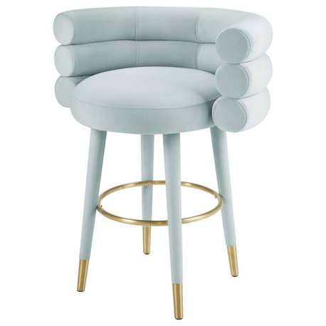 Bibendum Velvet Counter Stool, Glam Luxe Gold Kitchen Counter Stool, Mint Green