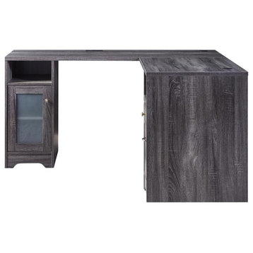 Furniture of America Helmer Wood L-Shaped Writing Desk with USB in Dark Gray