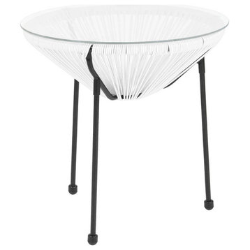 Flash Furniture Valencia Glass Top Patio End Table in White and Black