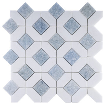 Geometric Classic White Marble Mosaic Tile Backsplash, Sample Swatch