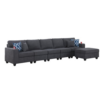 Cooper Stone Gray Woven Fabric 5-Seater Sofa With Ottoman