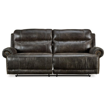 Ashley Furniture Grearview 2-Seat Faux Leather Power Reclining Sofa in Charcoal