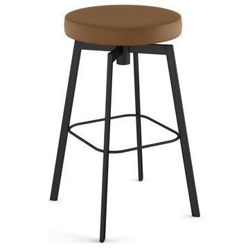 Tanner Swivel Counter, Bar Stool, Tan Faux Leather / Black Metal, Counter Height