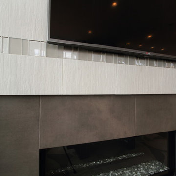 12x24 Tiled Fireplace with Glass Mosaic Accents in Englewood, CO