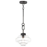 Maxim Lighting International - Harbor 1-Light Pendant, Black - A sizable layered glass oscillates depth and is supported by three industrial set screws for support. Available as a pendant or flush mount, the pendant also features an oversized ring to evoking nautical vibes while remaining minimalist in its design. Available in Satin Brass, Satin Nickel, or Matte Black, pair the clear glass shades with a vintage filament lamps to complete the look.
