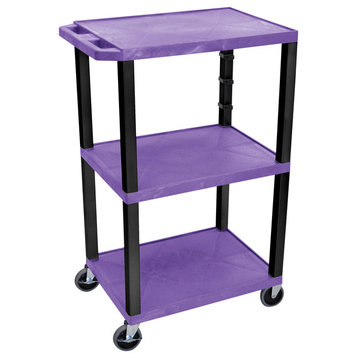 Luxor Purple Tuffy 3-Shelf 42" AV Cart With Black Legs and Electric