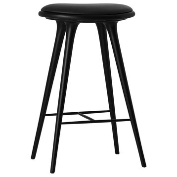Mater Danish Modern Bar Stool Black With Leather Seat