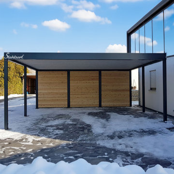 Perfektion in Stahl und Holz: Entdecken Sie unseren modernen Doppelcarport!