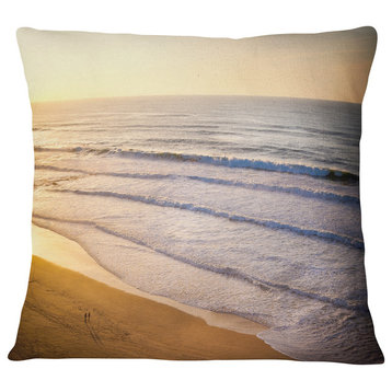 Stunning Orange Sunset Over Beach Seascape Throw Pillow, 16"x16"