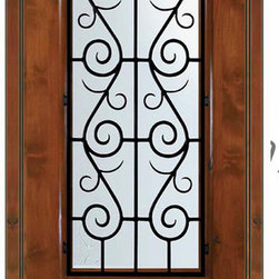 Pre-hung Single Door 80 Wood Alder St. Charles 3/4 Lite Wrought Iron - Front Doors