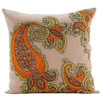 Multi Cotton Linen 24x24 Multicolor Indian Paisley Pillow Shams, Joyful Paisley