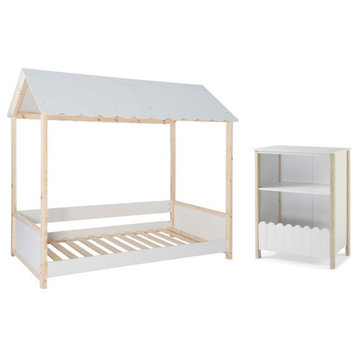 Home Square 2-Piece Set with Twin Youth House Bed and Bookcase