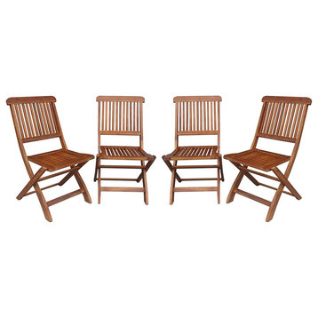 Set of 4 Folding Outdoor Chair, Acacia Wood Construction With Slatted Backrest