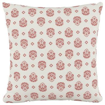18" Decorative Pillow, Small Block Floral Dusty Red