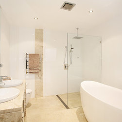Crema Pacific Polished marble + gloss white wall tile 300x600 - Products