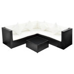 vidaXL - vidaXL Patio Furniture Set 4 Piece Outdoor Sofa with Coffee Table Rattan Black - This rattan lounge set combines style and functionality, and will be the focal point of your garden or patio. The rattan lounge set is designed to be used outdoors year round. Thanks to the weather-resistant and waterproof rattan, the lounge set is easy to clean, hard-wearing and suitable for daily use. The seat features a sturdy powder-coated steel frame, which is highly durable. It is also lightweight, making it easy to move around. The thick, removable cushions and pillows with vertical fiber cotton filling are highly comfortable. The easy-to-clean polyester covers with concealed zippers can be removed and washed. The modular rattan lounge set is very flexible and can be easily moved around to suit any setting! Delivery includes 2 two-seat sofas, 1 corner seating, 1 coffee table with glass top, 3 seat cushions, 6 back cushions and 4 pillows. Note 1): We recommend covering the set in the rain, snow and frost.Note 2): This item will be shipped flat packed. Assembly is required; all tools, hardware and instructions are included.