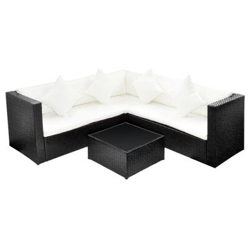 vidaXL Patio Furniture Set 4 Piece Outdoor Sofa with Coffee Table Rattan Black