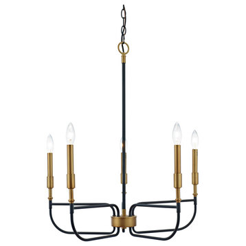 Warehouse of Tiffany's XL4408-5 25", 5 Light, Matte Black and Antique Brass