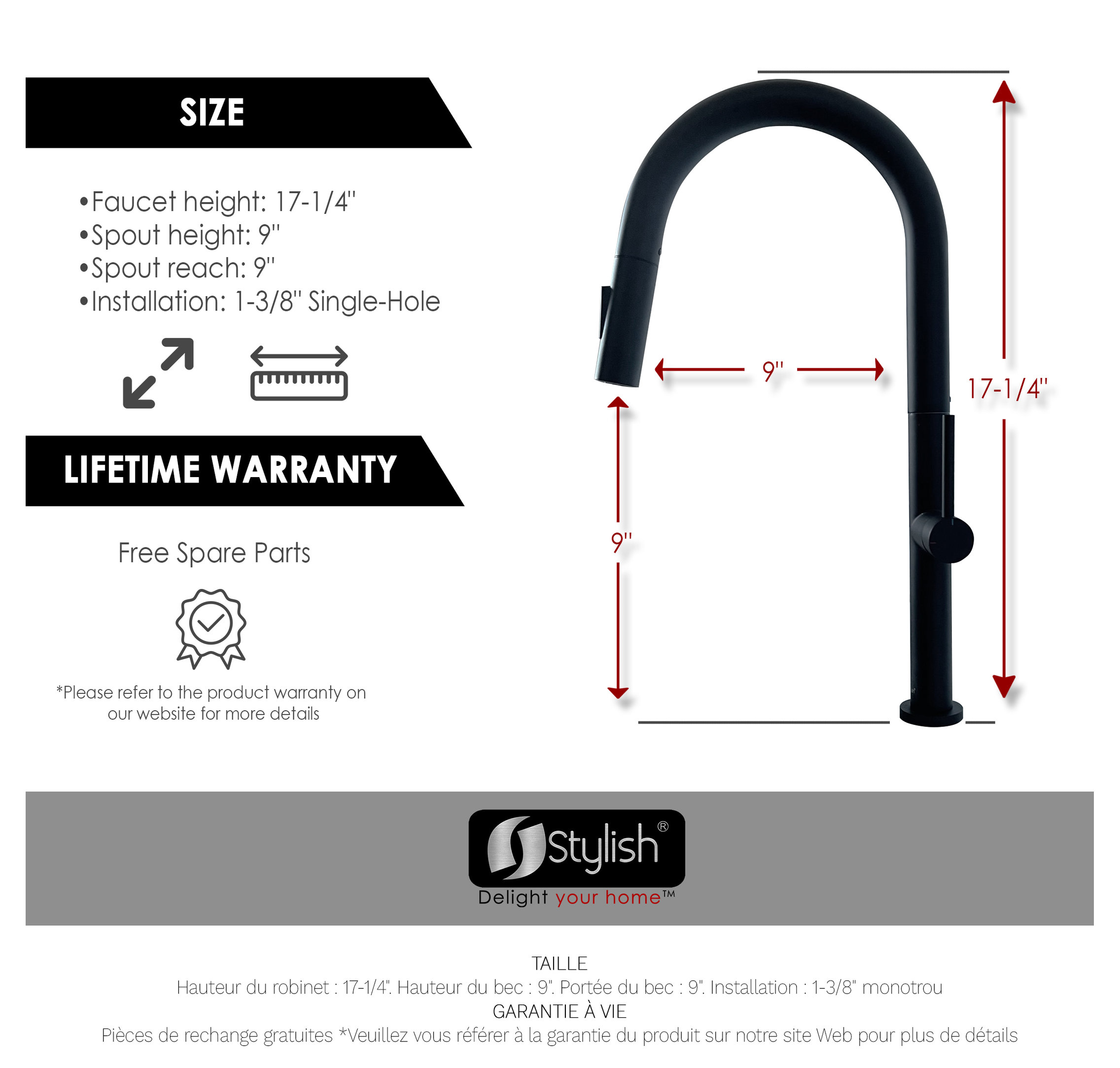 STYLISH Kitchen Sink Faucet Single Handle Pull Down Dual Mode Stainless Steel