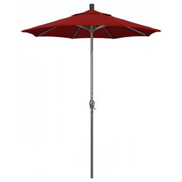6' Patio Umbrella Grey Pole Push Button Tilt Crank Lift Sunbrella, Jockey Red