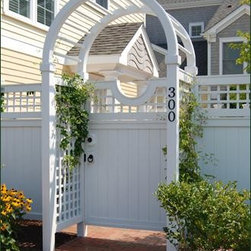 Spindle Top Arbor and Board Gate - Pergolas