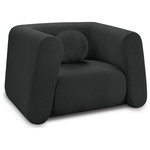 Meridian Furniture - Abbington Boucle Fabric Upholstered Chair, Black - Give your room a new look with the chic Abbington chair in stunning black boucle fabric. Embrace the richness of its texture and the boxy, geometrically inspired design that adds a touch of contemporary flair. This chair is not just furniture; it's an aesthetic experience. Complete with an included ball pillow, the Abbington chair is a sophisticated choice, promising both comfort and style for your living space. Redefine elegance with this eye-catching addition to your home from an unparalleled collection that lets you mix and match to suit your style preferences.