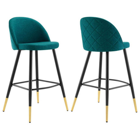 Modway Cordial 29.5" Fabric & Metal Bar Stools in Black/Teal Green (Set of 2)