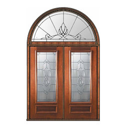 Pre-hung Transom Double Door 80 Wood Mahogany Kensington 3/4 Lite - Front Doors