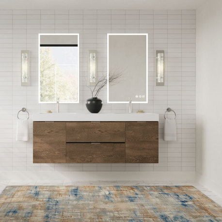 Bliss Bath Vanity, Butternut, 60", Double Sink, Wall Mount