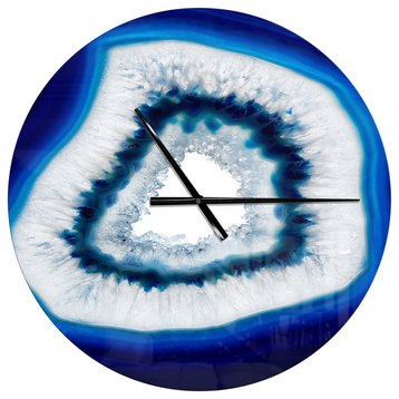 Slice of Blue Agate Crystal Oversized Modern Metal Clock, 23"x23"