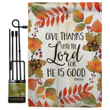 Give Thanks Unto the Lord Fall Thanksgiving Garden Flag Set