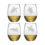 Sea Turtles 4-Piece Stemless Wine Glass Set