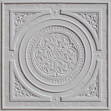 24"x24" D225 PVC Faux Tin Ceiling Tiles, Set of 6, White Matte