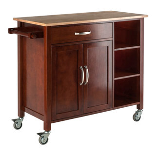Winsome Mabel Kitchen Cart in Walnut and Natural - Transitional - Kitchen  Islands And Kitchen Carts - by Skyline Decor | Houzz