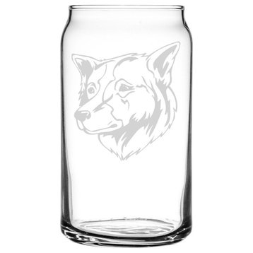 Thai Bangkaew Dog Themed Etched All Purpose 16oz. Libbey Can Glass