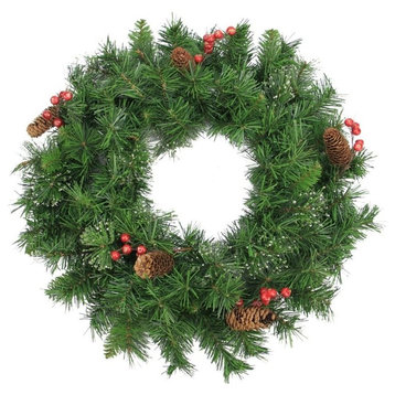 24" Iced Mixed Pine Red Berry and Pine Cone Artificial Christmas Wreath, Unlit