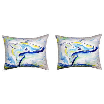 Pair of Betsy Drake Blue Whale No Cord Pillows 16 Inch X 20 Inch