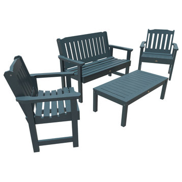4' Lehigh Bench, Chairs, Conversation Table, 4-Piece Set, Nantucket Blue