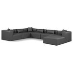 Meridian Furniture - Cube Upholstered Modular Sectional, Grey, 7-Piece: 3 Armless Chair, 3 Corner Chair, 1 Ottoman, Vegan Leather - Elevate your space with the luxurious Cube Vegan Leather Modular Sectional. This modular sectional exudes modern elegance, charm, and comfort making it a perfect addition to any contemporary living space. Its clean lines and cube shape are reminiscent of minimalist design, while the plush charcoal grey vegan leather upholstery adds a touch of luxury and sophistication. The chair's versatile construction and geometric aesthetic seamlessly integrate into various design styles, from sleek living rooms to chic home offices, embodying the essence of modern design and creating a sense of order and tranquility in your space.