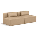 Meridian Furniture - Cube Upholstered Modular Sofa, Tan, 2-Piece: 2 Armless Chair, Vegan Leather - Elevate your space with the luxurious Cube Vegan Leather Modular Sofa. This modular sofa exudes modern elegance, charm, and comfort making it a perfect addition to any contemporary living space. Its clean lines and cube shape are reminiscent of minimalist design, while the plush tan vegan leather upholstery adds a touch of luxury and sophistication. The chair's versatile construction and geometric aesthetic seamlessly integrate into various design styles, from sleek living rooms to chic home offices, embodying the essence of modern design and creating a sense of order and tranquility in your space.