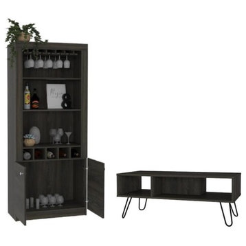 Home Square 2-Piece Set with Coffee Table and 69" Bar Cabinet with Wine Rack