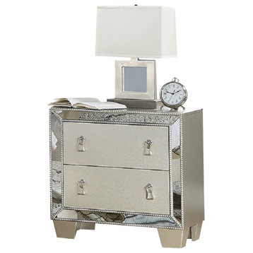 Contemporary 2 Drawers Nightstand, Silver