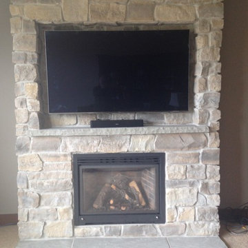 Custom Stone Fireplace with Stone Hearth & Mantel